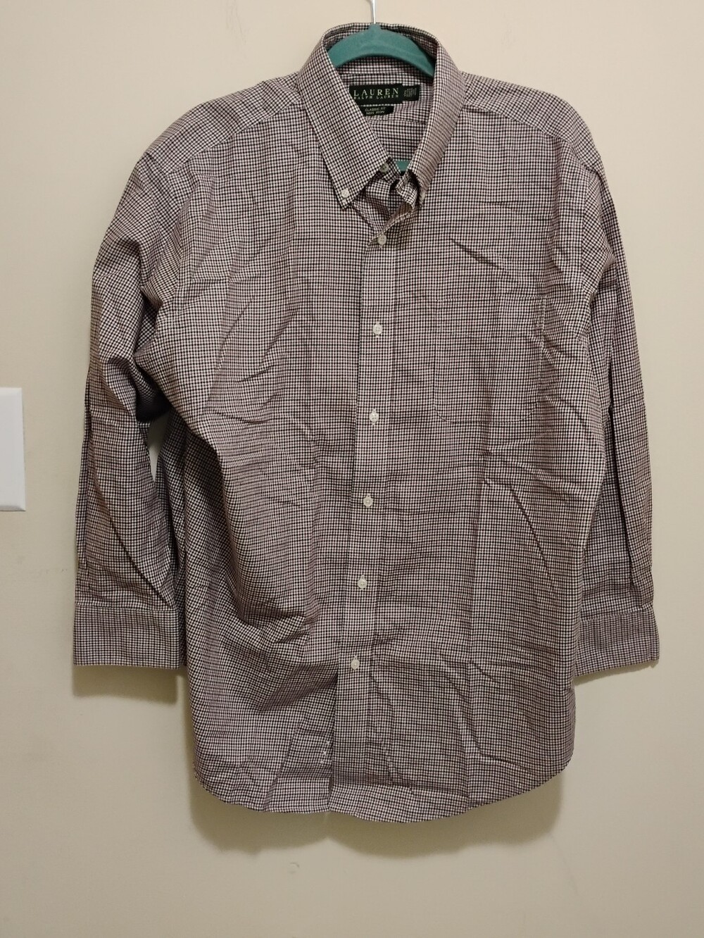 Lauren Ralph Lauren Mens Black & Red Cotton Oxford Plaid Shirt Size 17.5